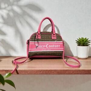 Juicy Couture Pink Brown Monogram Satchel Crossbody Handbag Logo Purse Y2K